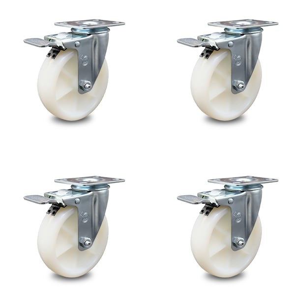 5 Inch Nylon Wheel Swivel Top Plate Caster Set with Total Lock Brake SCC
